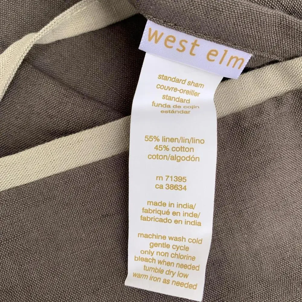 New No Box West Elm Pillow Shams Set of 2 Standard Brown Linen Cotton Coastal